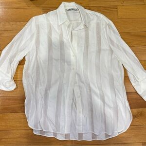 Zara Cream Sheer Striped Shirt